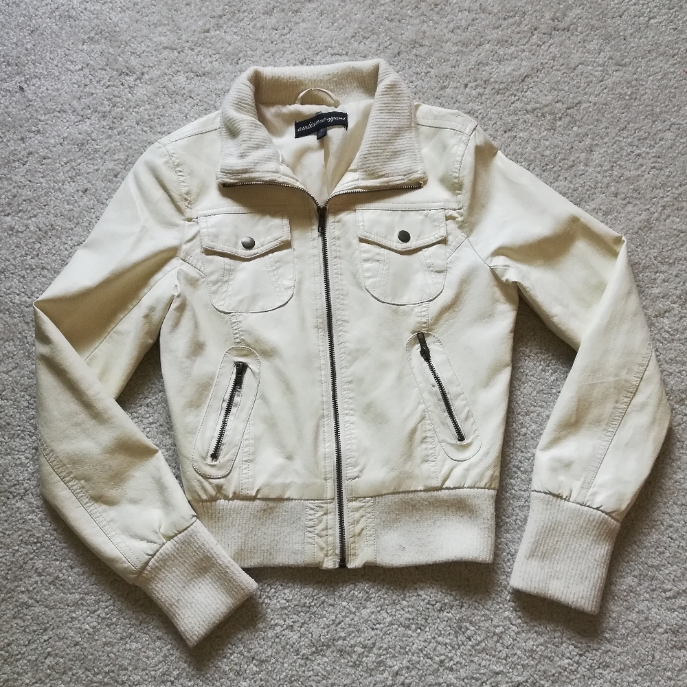 Ambiance Apparel Faux Off-White Leather Jacket